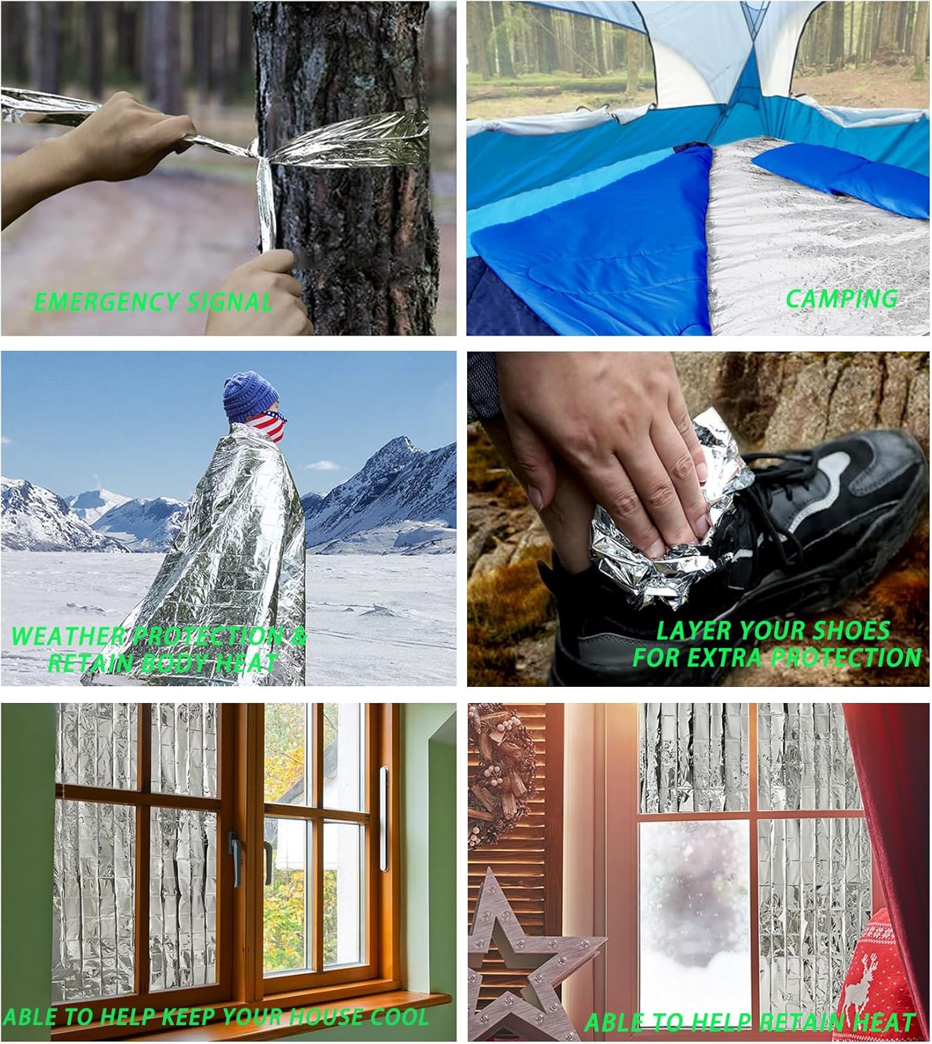 Notfall-Foliendecke, Survival-Thermodecken, einzeln verpackt, perfekt für Outdoor, Wandern, Marathons oder Erste Hilfe