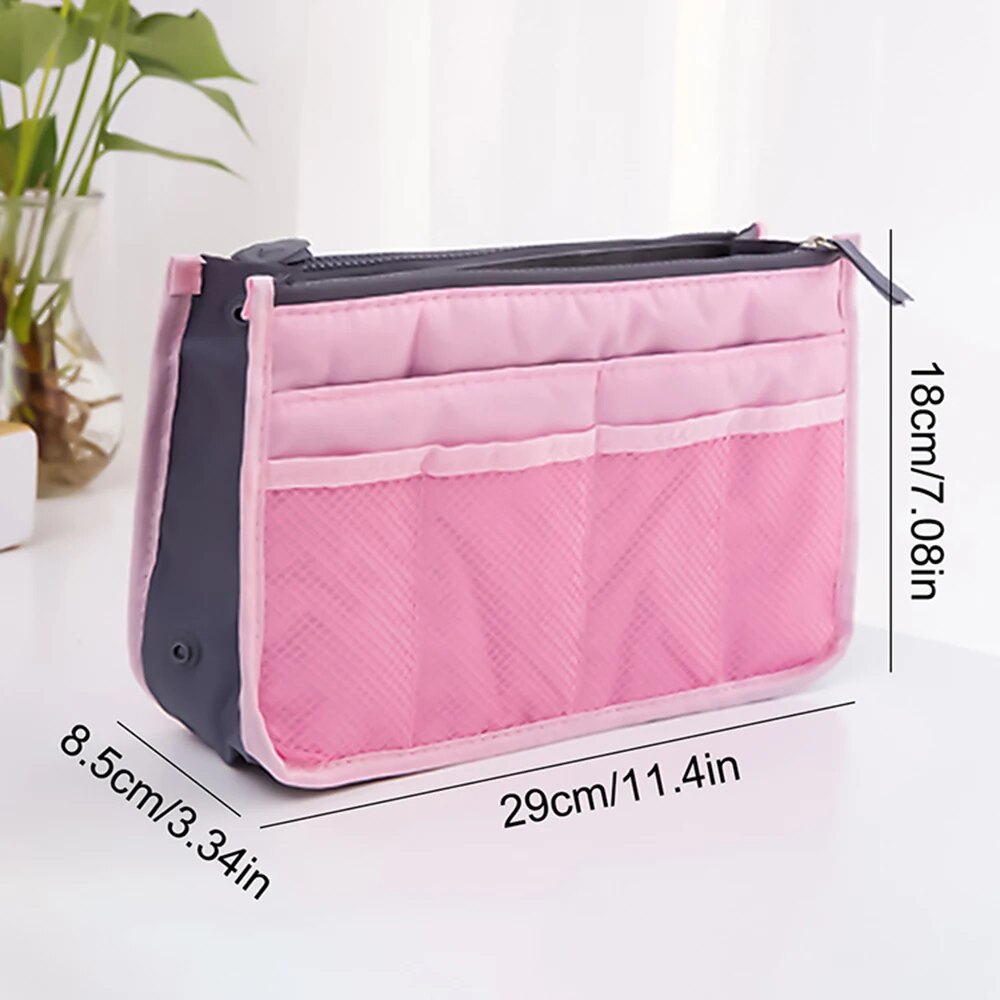Borsa per il trucco multifunzionale di grande capacità Borsa portatile per articoli da toeletta con doppia cerniera Borsa da viaggio Borsa per mamma Cosmetico multitasca