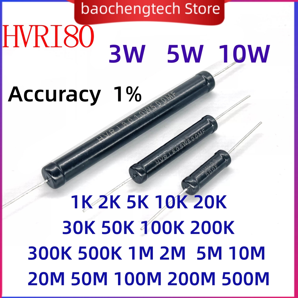 Hvri80 3W 5W 10W 1K 2K 5K 10K 20K 30K 50K 100K 200K 300K 500K 1M 2M 5M 10M 20M 50M 100M 200M 500M 1% Hoogspanningsweerstand