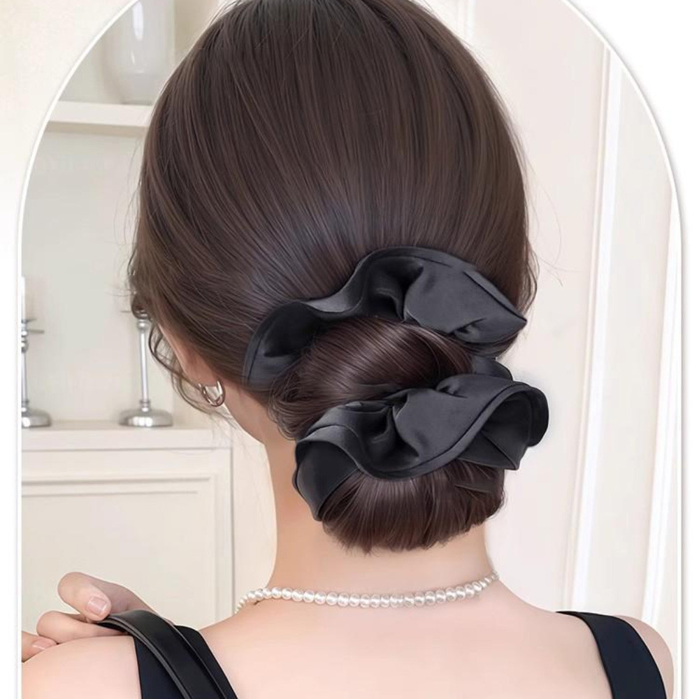 Synthetische zwarte dikke darm haarring broodje hoofd pruik modieuze en elegante dames bloemknop hoofd pruik haaraccessoires