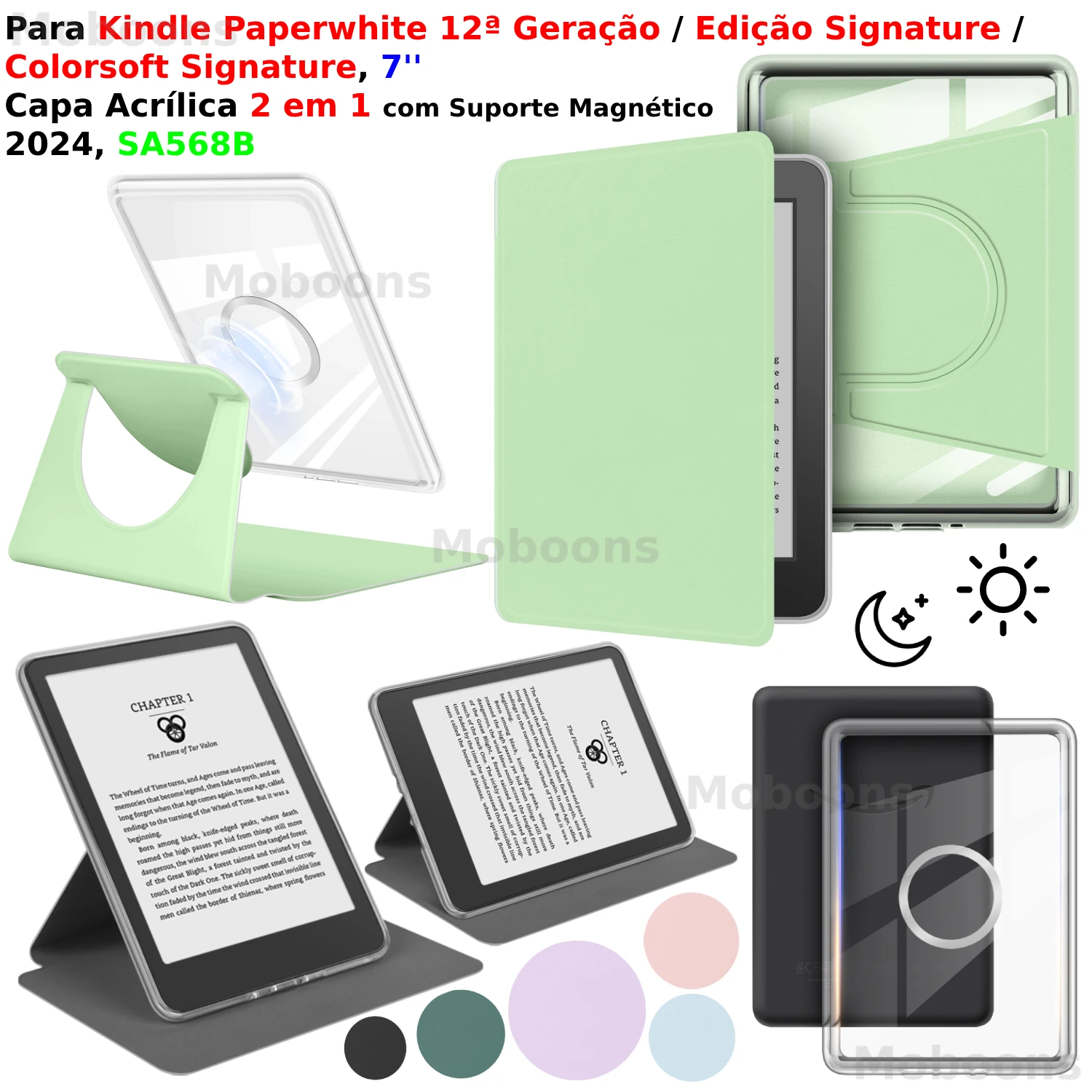 Para Kindle Paperwhite 12a geração Case Colorsoft Signature Edition 7" 2024 360 °   Suporte magnético removível 2 em 1 com rotação SA568B