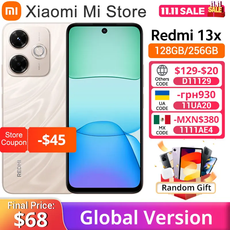 Versão global xiaomi redmi 13x smartphone mtk helio g91 ultra 108mp câmera super clara 6.79 "fhd + display 33w carregamento rápido