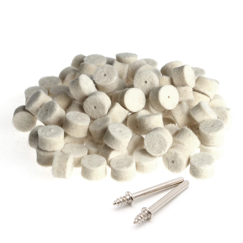 Almohadilla de pulido de fieltro de lana de 100 Uds., 13mm + 2 vástagos para muela abrasiva