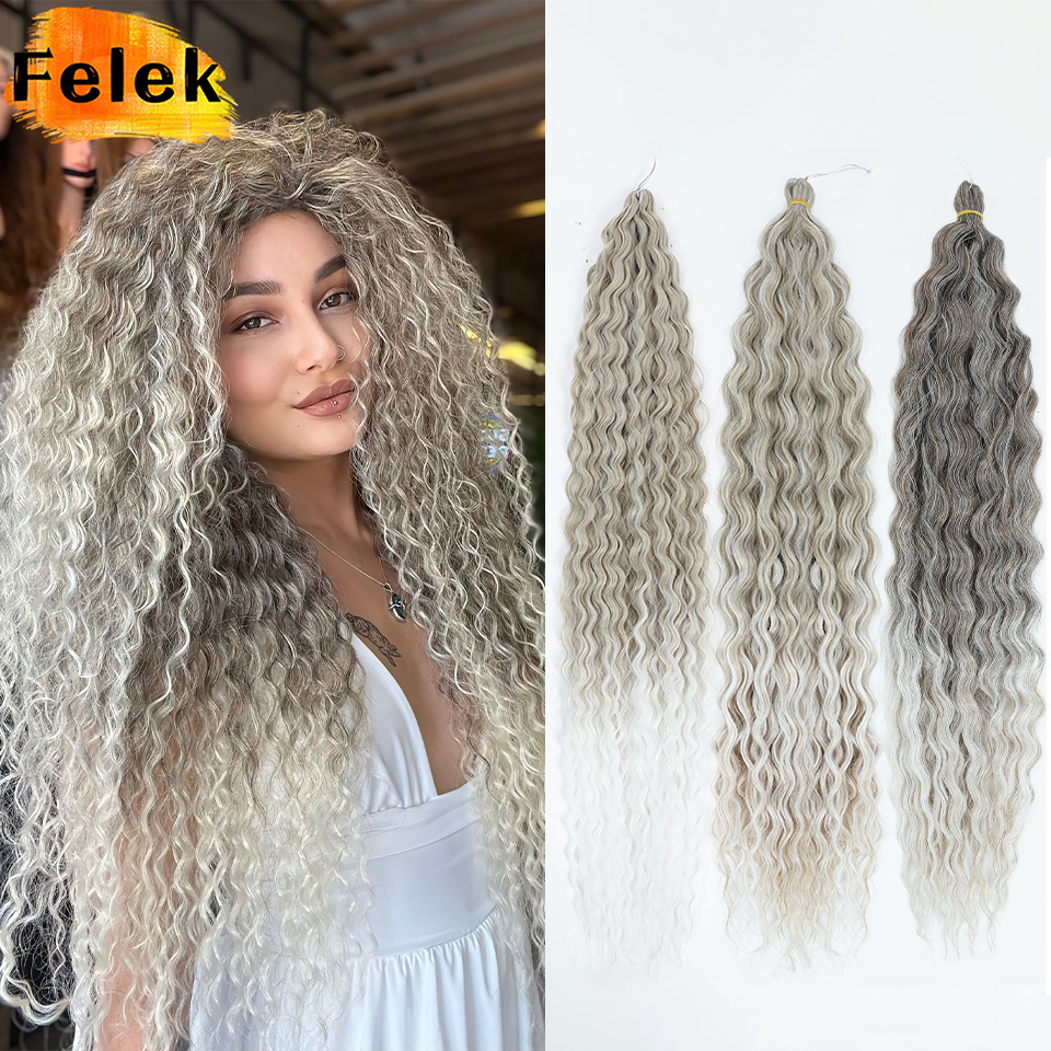 Ариэль кудри Волосы Волна воды Твист Вязание крючком Волосы Афроки Синтетические афро кудри Омбре Блондинка Розовый Глубокая волна Плетение волос Наращивание волос