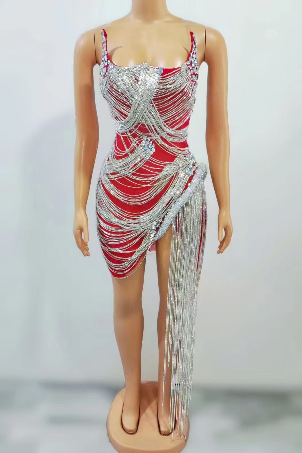 Robe de Soirée avec Strass pour Femme, Tenue de Bal, Sexy, Transparente, Tenue de Scène
