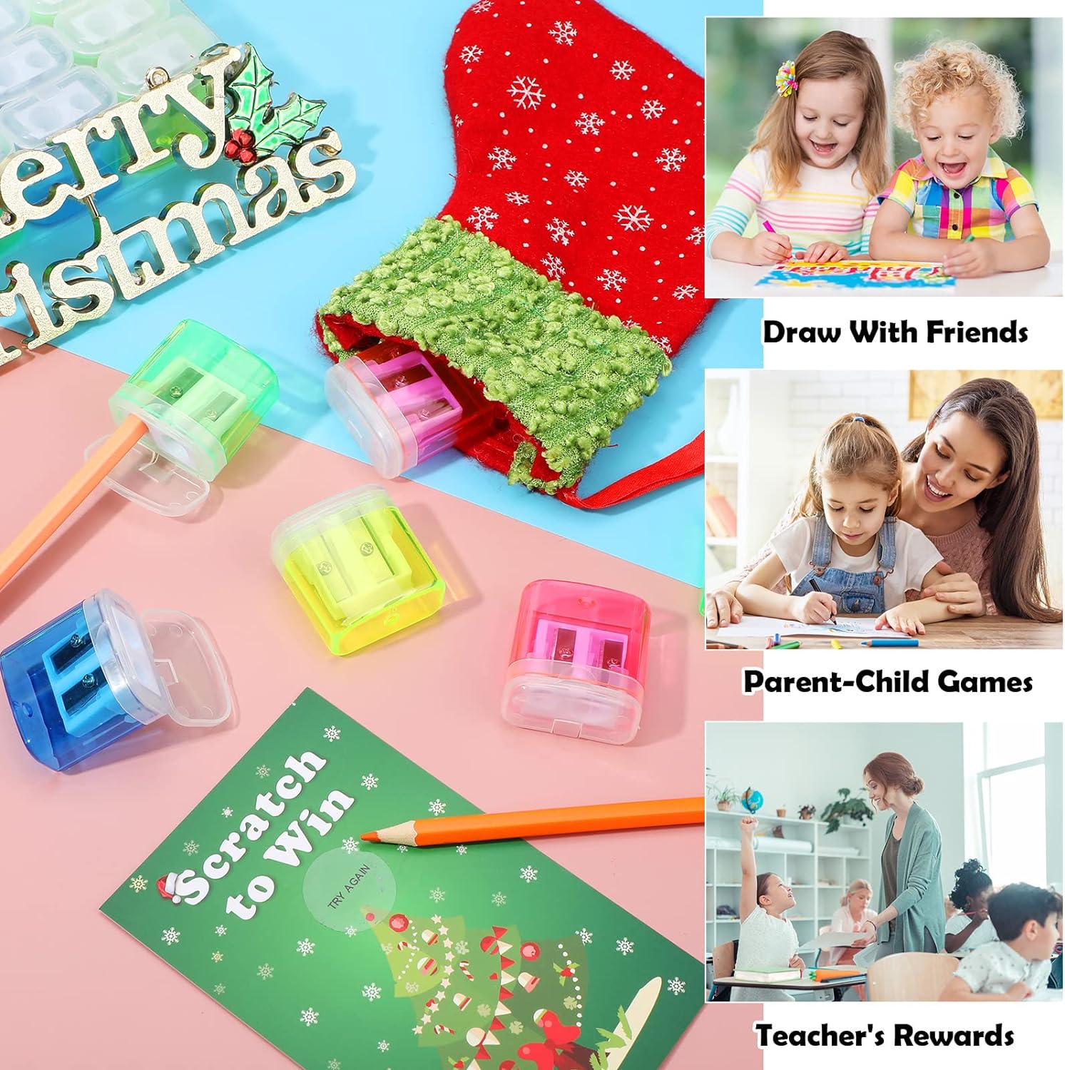 12pcs/box Manual Pencil Sharpener Small Colored Handheld Dual Hole Pencil Sharpeners with Lid 4 Color For Kids School Supplies