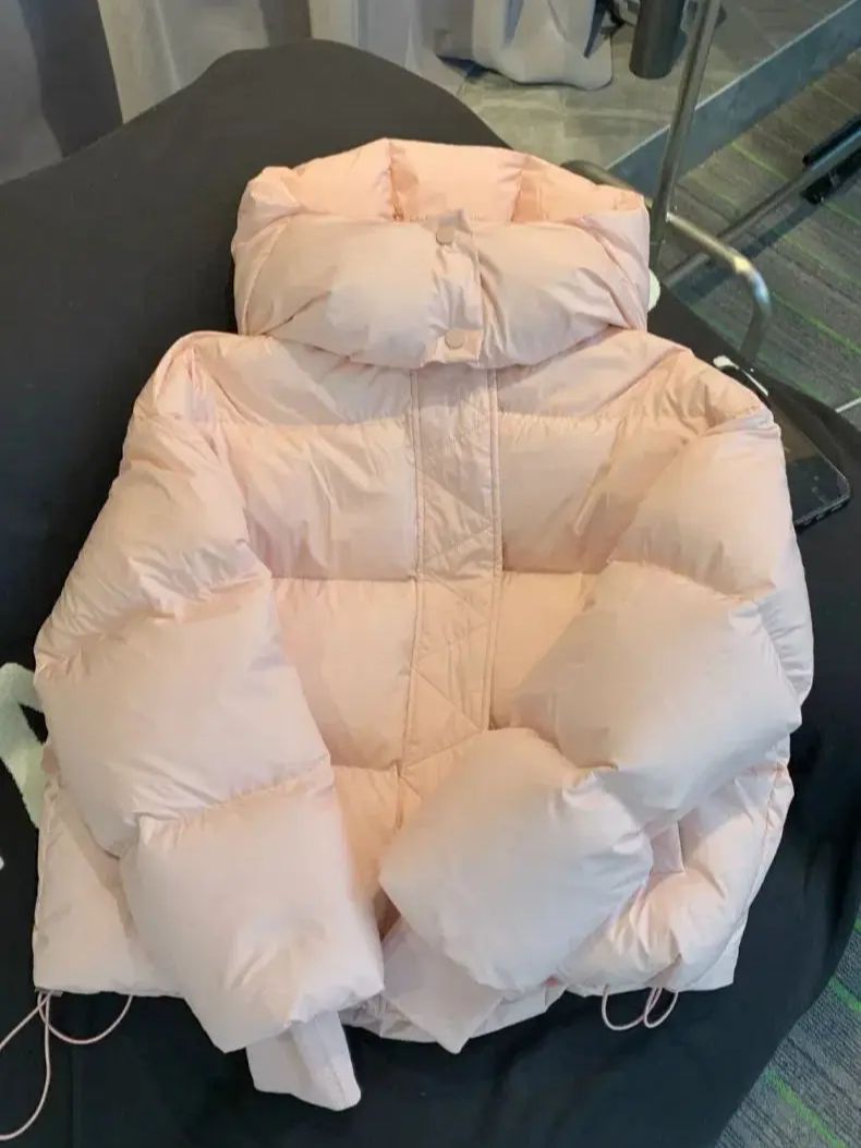 Jaqueta de algodão com capuz feminino 2024 novo engrossado quente manga comprida outwear inverno coreano solto cor sólida versátil casaco curto