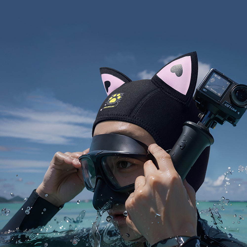 3 ミリメートルネオプレンダイビングフードあごストラップ付き女性かわいい猫耳防水帽子ウェットスーツフード水泳シュノーケリングキャップ