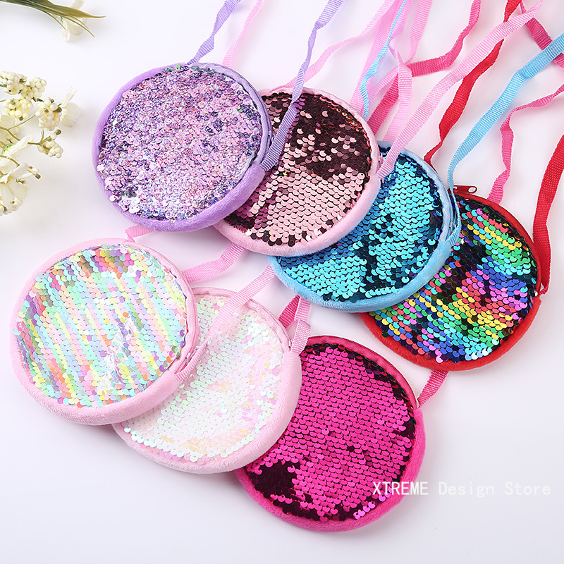 Mini bolso cruzado para niñas, bolso de lentejuelas, bolso de hombro para niñas pequeñas, cartera de mano de forma redonda a la moda 2024