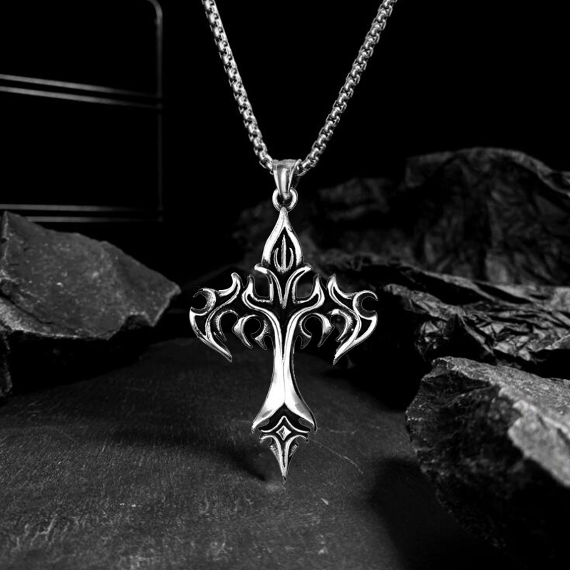 Roestvrij stalen ketting Vlam Retro Kruis Titanium Staal Gieten Heren Hanger Ketting Type