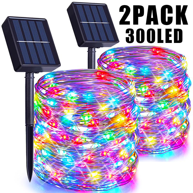 Guirnaldas de luces solares para decoración navideña, guirnalda de luces LED solares impermeables para exteriores, jardín, Patio, árbol, calle, decoración de Patio
