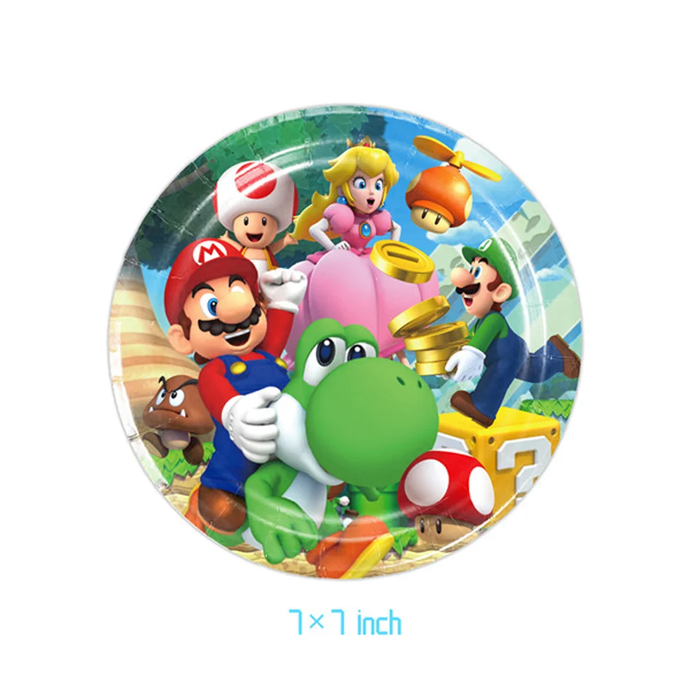 Juego de dibujos animados Super Bros decoraciones para fiesta de cumpleaños Marios vajilla desechable globos mantel tazas pancarta suministros para fiesta