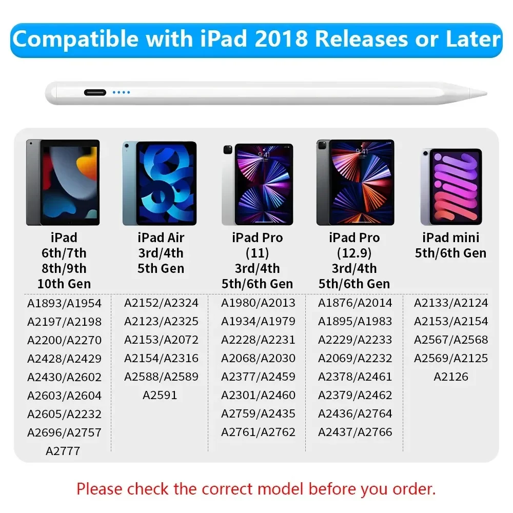 Стилус для Apple Pencil 1 2 iPad 10th 9th 8th 7th 6th Air 5th 4th 3rd Generation Pro 12,9 11inch Mini 6 5 Palm Rejection
