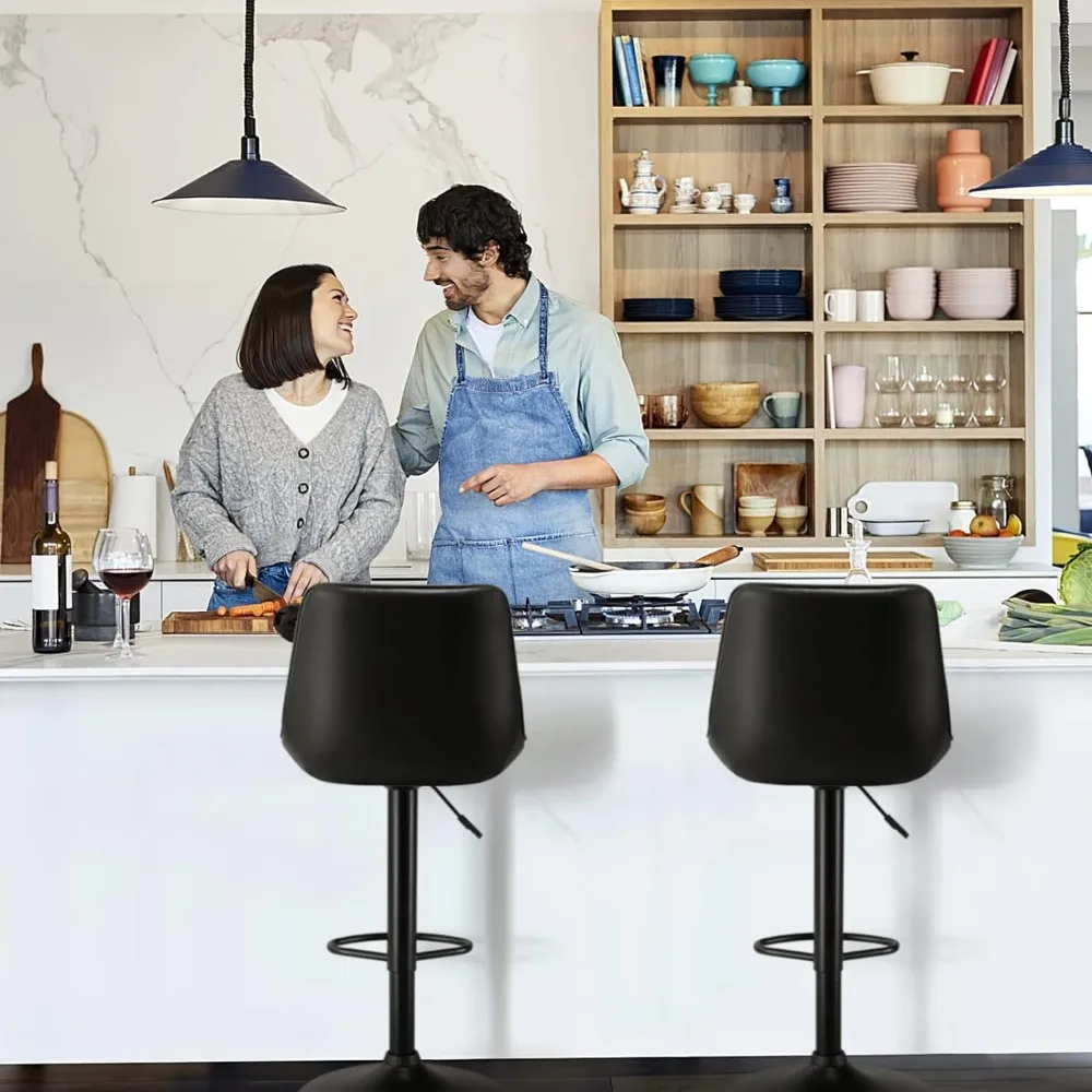 Bar Stools Set of 4, Adjustable Counter Height Leather Bar Stools with Back, Modern Swivel Armless Bar Chair for Kitchen Island