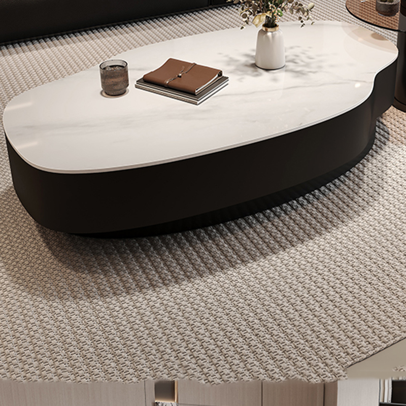 Mesita para café de sala de estar de lujo, centro de almacenamiento negro moderno, mesa baja sedentaria, mesa concisa Irregular, muebles bajos