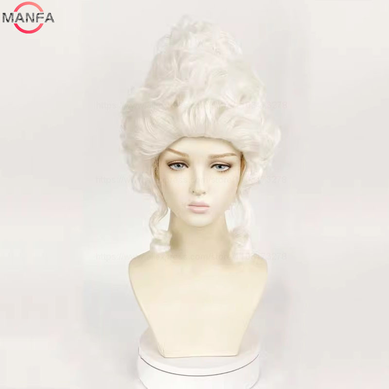 Marie Antoinette คอสเพลย์วิกผมเจ้าหญิง Medium Curly ความร้อนทนผมสังเคราะห์วิกผม + หมวกวิกผม