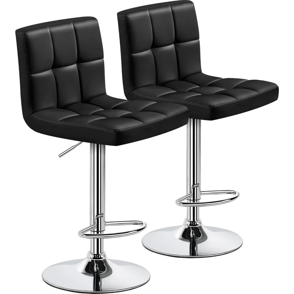 Bar Stools Set of 2, Adjustable PU Leather Swivel Barstools, Stools with Back and Footrest, Counter Height Barstools for Bar