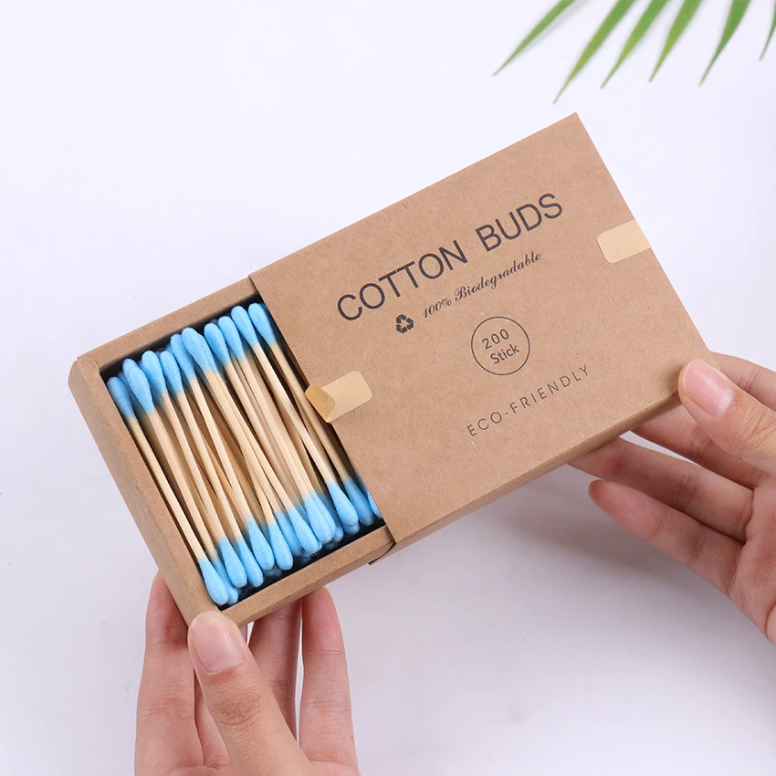 200 unids/caja hisopo de algodón de doble cabeza maquillaje de mujer palos de bambú de algodón limpieza de orejas herramienta de limpieza de cuidado de la salud