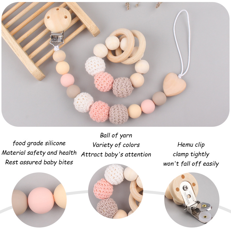 Baby Pacifierคลิปไม้Teethersสร้อยข้อมือลูกปัดซิลิโคนทารกSootheหัวนมTeethingของเล่นAnti-Lost Chainทารกแรกเกิด