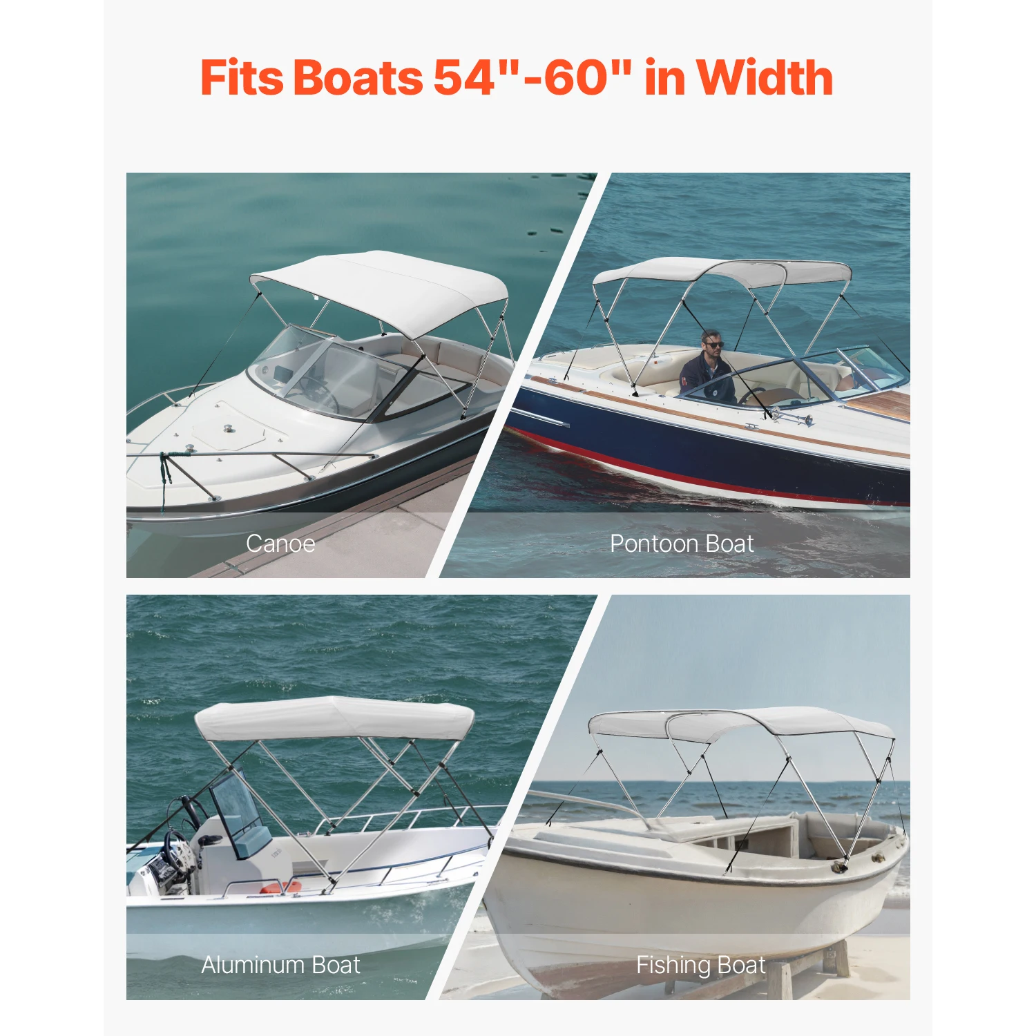 SucceBuy 3-Bogen-Bimini-Oberteile für Boote, 600D-Polyester-Baldachin mit Rahmen aus Aluminiumlegierung, wasserdichtes und Sonnenschutz-Markisen-Überdachung, passend für Boote
