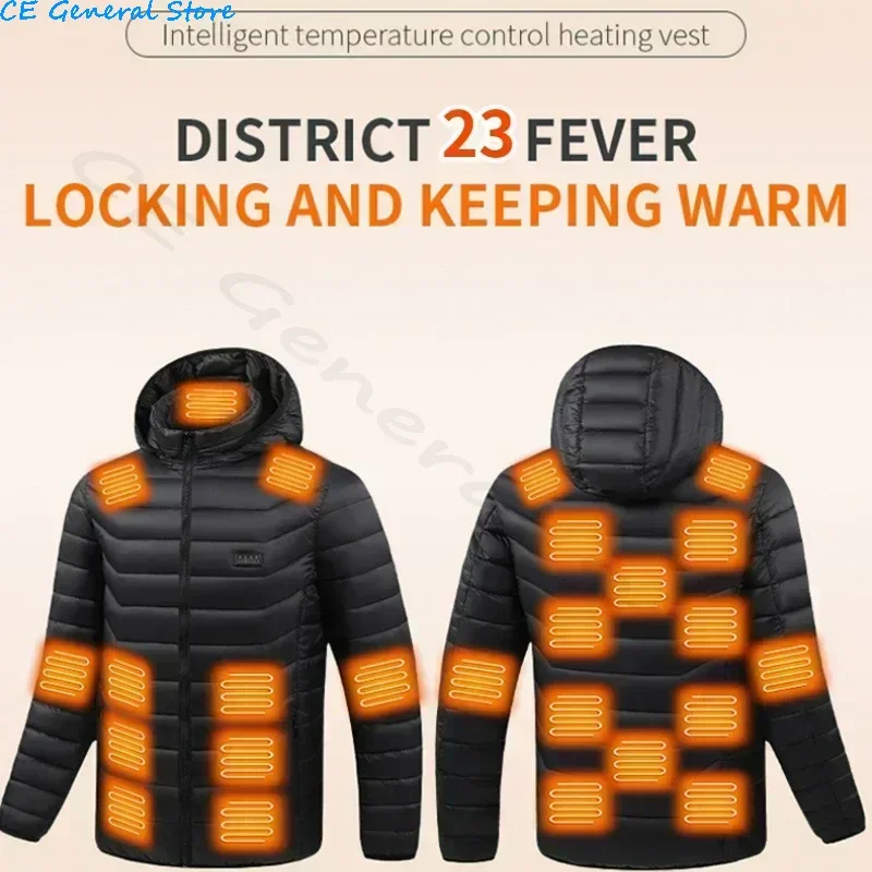 Jaqueta aquecida para homens e mulheres, Parkas elétricas USB, Roupas inteligentes auto-aquecidas, Camping, Casaco de Algodão Acochoado de Esqui, Inverno, 23 Áreas