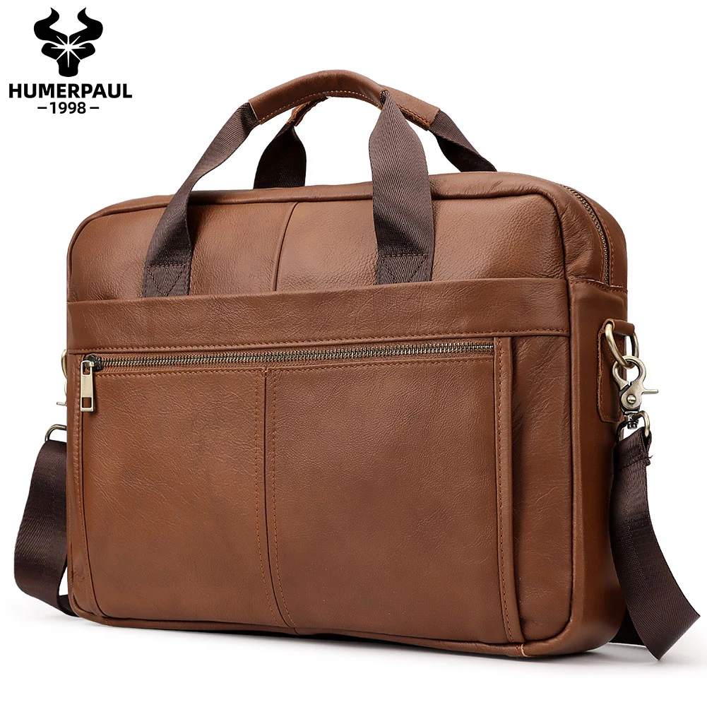 HUMERPAUL Briefcase for Men Genuine Leather Shoulder Messenger Bags Business Computer Bag for Work Travel Male Totes Bag Quality