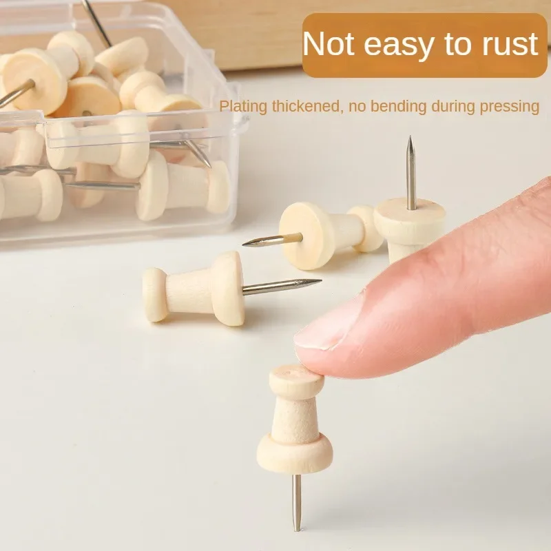50pcs/box Wooden Thumbtack Markers Drawing DIY Photo Wall Art Nail Studs Cork Board Pins Push Pins for School Home Office Tool
