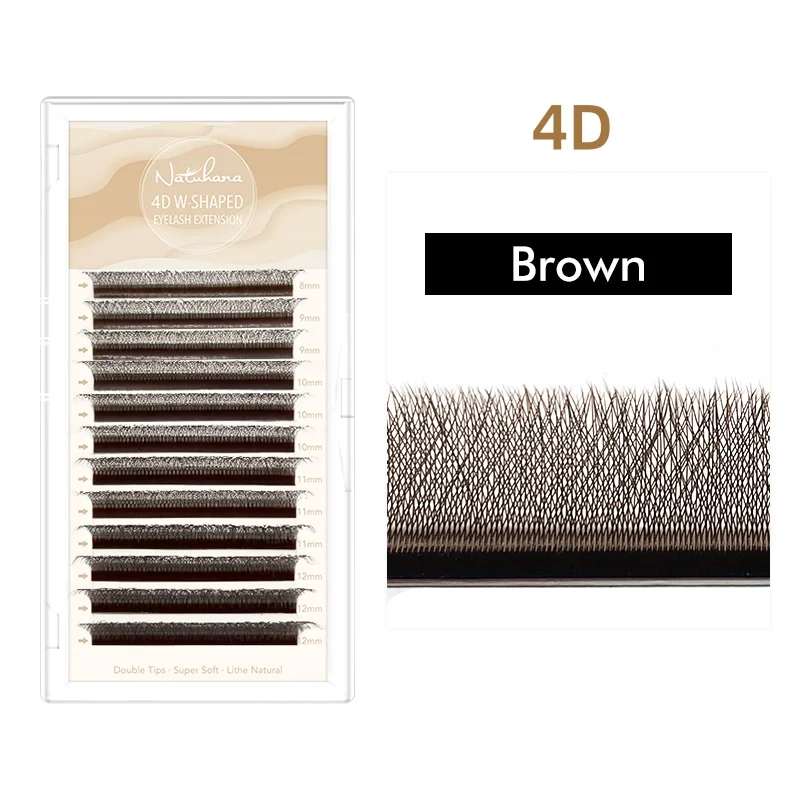 NATUHANA Brown W Shaped 2D 3D 4D 5D W Natural Soft Automatic Flowering Premade Fans Eyelashes Extensions
