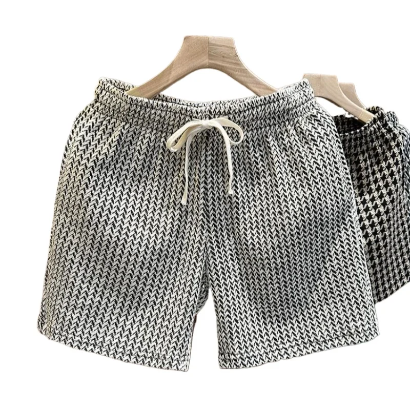 Herenkleding Geruite shorts met print Zomer Stijlvolle rechte pijpen Casual strandbroek Comfortabele zakken Lichtgewicht straatshorts