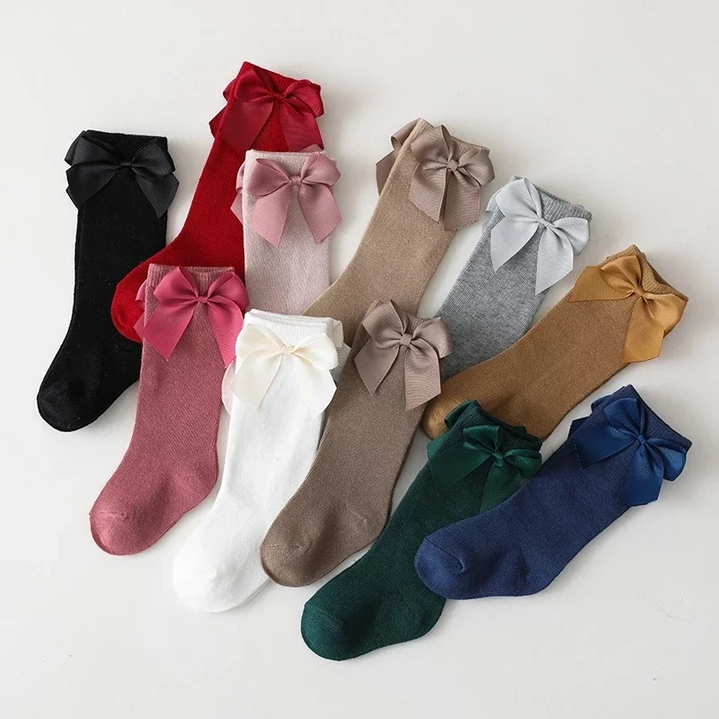 Calcetines para bebés y niñas, calcetines transpirables de malla de algodón con lazo de estilo español para recién nacidos de 0 a 5 años