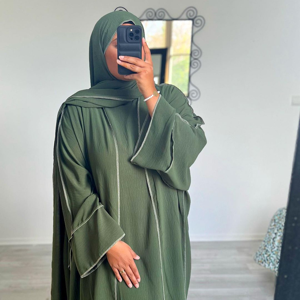 Dreiteiliges Abaya-Set mit Hijab-freiem Gürtel, Jazz-Krepp-Kimono, ärmellos, unter dem Kleid, EID, Ramadan, muslimische Frauen, islamische Kleidung