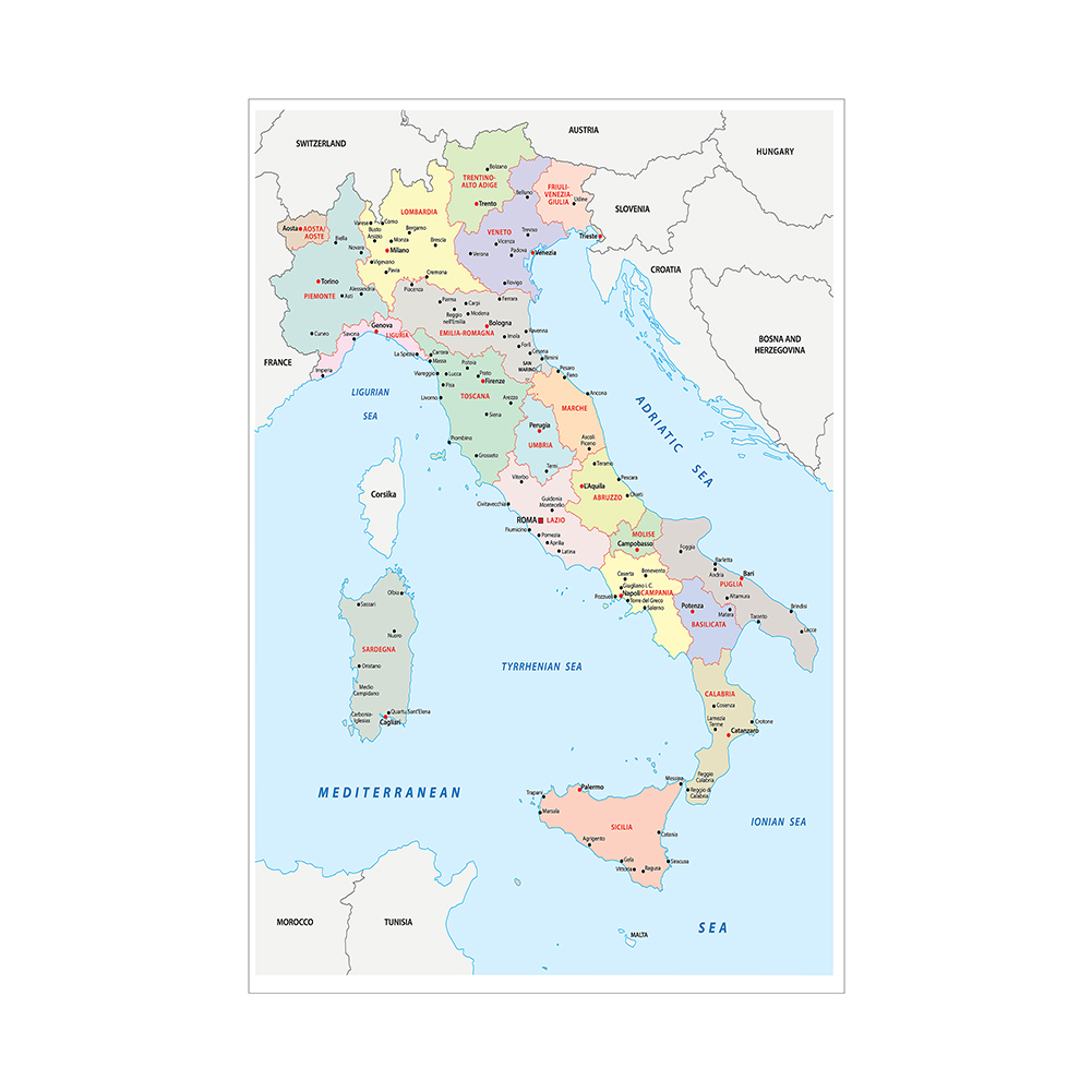 Italië Kaart In Italiaans Grote Muurposter Niet-Geweven Canvas Schilderij Klaslokaal Huisdecoratie Schoolbenodigdheden 100*150 Cm