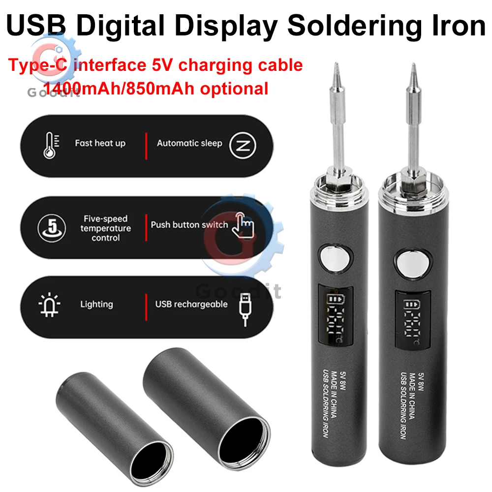 USB Type-C Soldering Iron, 5-Speed 260~420℃ Adjustable, Portable Electric Pen with Replaceable Tip for DIY/Electronics Repair