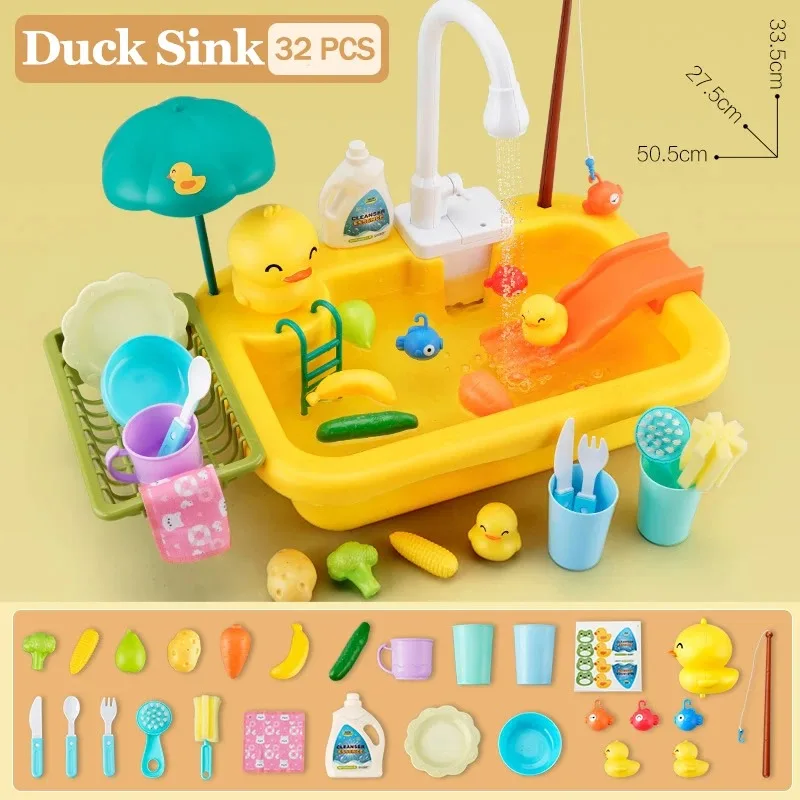 Kinder-Küchenspüle-Spielzeug mit elektrischer Spülmaschine und fließendem Wasser, Rollenspiel, zum Angeln von Speisen für 3+ Jahre alte Mädchen und Jungen, Geburtstagsgeschenk