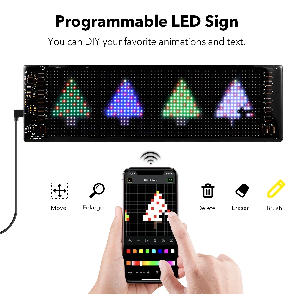 เลื่อนโฆษณาแผงป้าย LED บลูทูธ App Control โลโก้ปรับแต่งรูปแบบข้อความภาพเคลื่อนไหวโปรแกรมรถจอแสดงผล