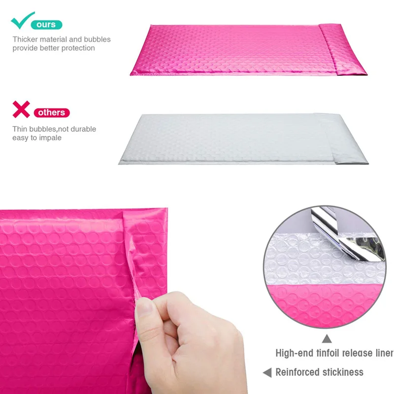 Hồng Bong Bóng 50 Chiếc Phong Bì Cho Vận Chuyển Túi Đệm Bao Thư Cho Bao Bì Cói Gửi Thư Tặng Đệm Tím Và Hồng Đen