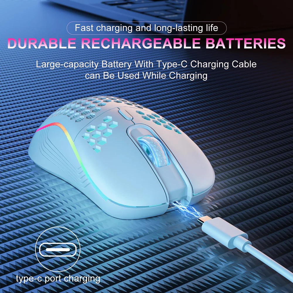 อุปกรณ์สํานักงาน เมาส์เล่นเกมไร้สาย 2.4G เมาส์ชาร์จแสง RGB พร้อมการออกแบบตามหลักสรีรศาสตร์ DPI ที่ปรับได้สําหรับแล็ปท็อปเดสก์ท็อป