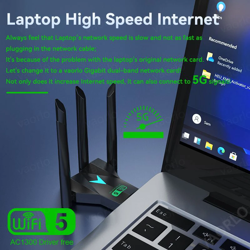 デュアルバンドwifi usbアダプター,1300mbps,2.4g,5ghz,usb3.0,802.11ac,4アンテナ,PC,ラップトップ,ドライバー用のワイヤレスレシーバー,無料