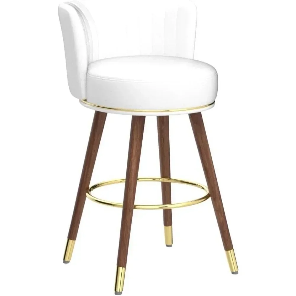Counter Height Bar Stools, Swivel Bar Stools with Back, 24" H Seat Height Upholstered Counter Stools with Wood Legs and Footrest