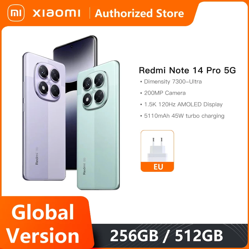 World Premiere Redmi Note 14 Pro 5G Global Version Smartphone Dimensity 7300-Ultra NFC 200MP Camera 1.5K 120Hz AMOLED Display