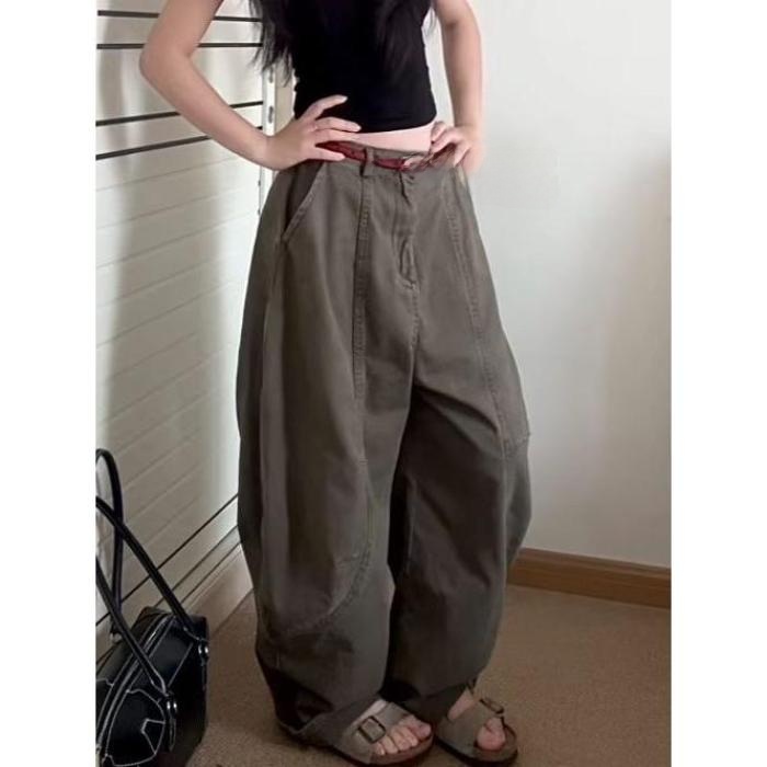Randomly Distributed Women's High Waist Wide Leg Pants Zipper Closure Polyester Cotton Blend Casual Wear All Seasons
