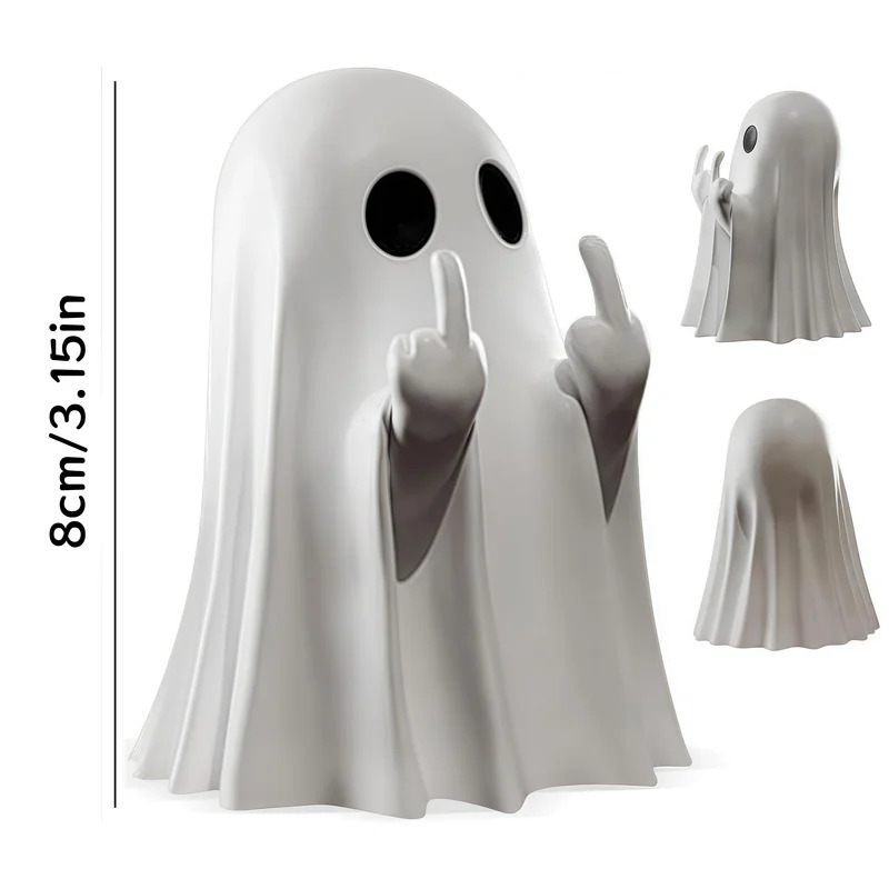 Halloween Middle Finger Cute Ghost Statue Small Scary Ghost Figurines Home Decorations Coffee Table Centerpieces Shelf
