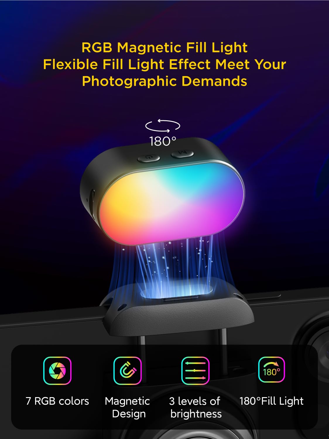 AOCHUAN RGB Magnetyczne światło wypełniające do gimbala LED Video Photography Light 3 jasności i 7 kolorów regulacji do telefonu Selfie Live