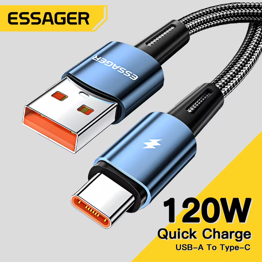 Essager-Cable USB de carga rápida para móvil, Cable de carga súper rápida tipo C de 120W, 67W, 6A, para Xiaomi 12Pro, Redmi K50, Note 11Pro, Black Shark 5Pro