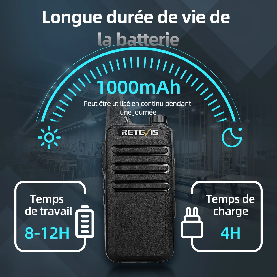 Mini Talkie Walkie Longue Portée 4 6 10 pièces Professionnel Talkie-walkie Walkie Talkie Radio Portable Retevis RT622 PMR PMR446 VOX Talky Walky for Hôtel Restaurant Camping