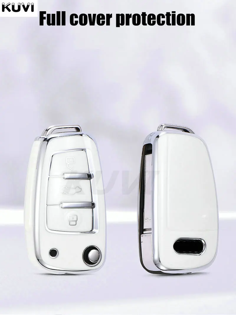 Funda con tapa para llave de coche, carcasa chapada en TPU para Audi A1 A3 A4 8P 8L 8V A5 B6 B7 A6 A7 C5 C6 Q3 Q5 Q7 4F S3 S4 S6 RS3 TT