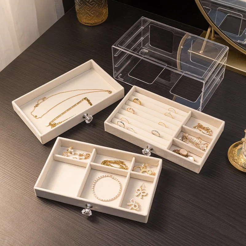 Fluwelen oorknopjes opbergdoos drie lagen sieraden organisator stofdicht lade ontwerp voor accessoires dressing sieraden doos