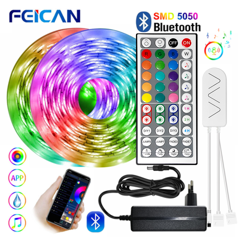 Tira de luces Led RGB 12V SMD5050 5M 10M 15M 20M lámpara de cinta Flexible Bluetooth inteligente Control remoto decoración navideña