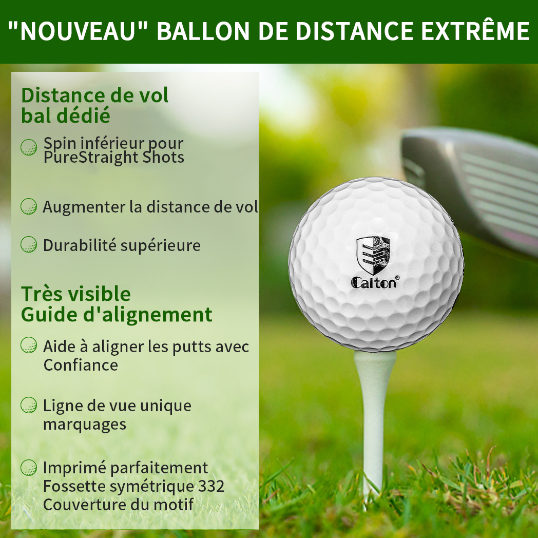 Caiton-Balle de golf ultra longue distance, double cœur, conception aérodynamique, vol augmenté de 40 verges +, 12 pièces, 6 pièces, 3 pièces, en option