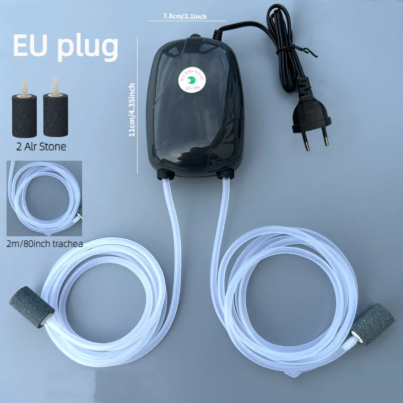 Bomba de aire para acuario, Mini compresor para acuario, salida doble individual con tubo de válvula de retención, accesorios acuáticos, 220V, 3W, 5W